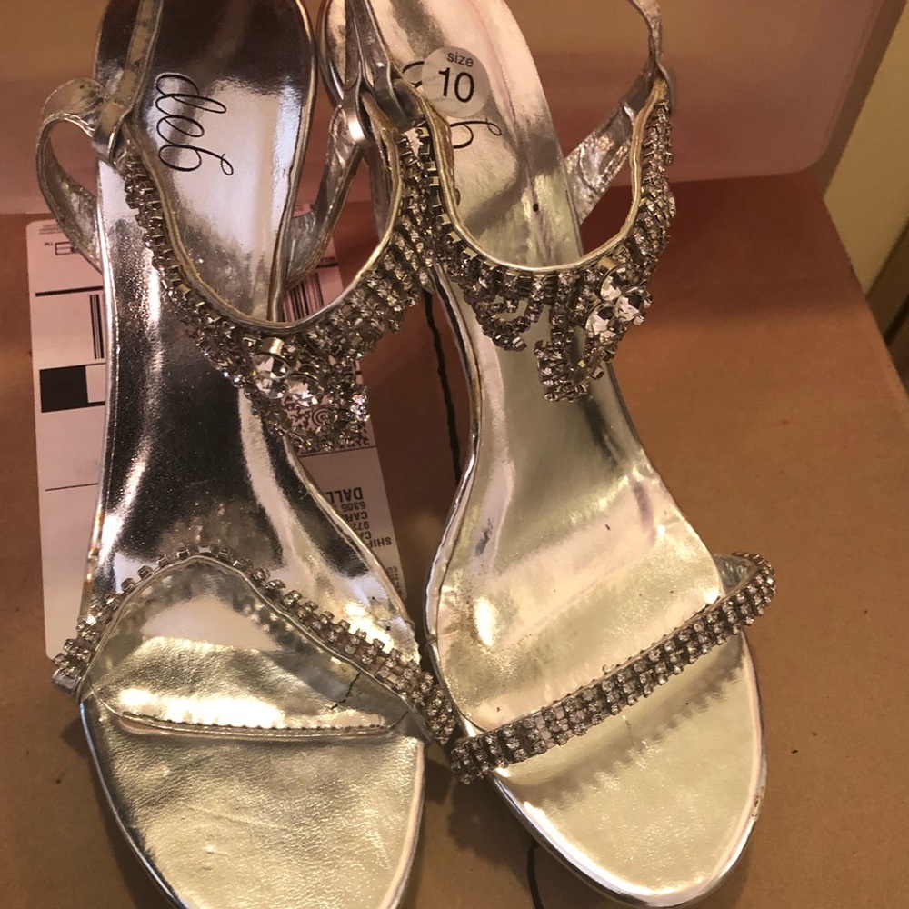 Women's Silver Embellished Evening Sandals With Rhinestones - Size 10